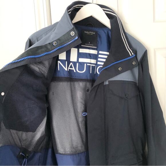 Nautica Men’s Blue Colorblock High Windbreaker Anorak Zip Up Jacket NWT Small - Picture 10 of 13